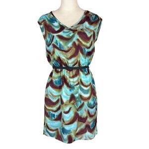 LOFT Green, Brown, & Deep Purple V-Neck Dress, Size 2